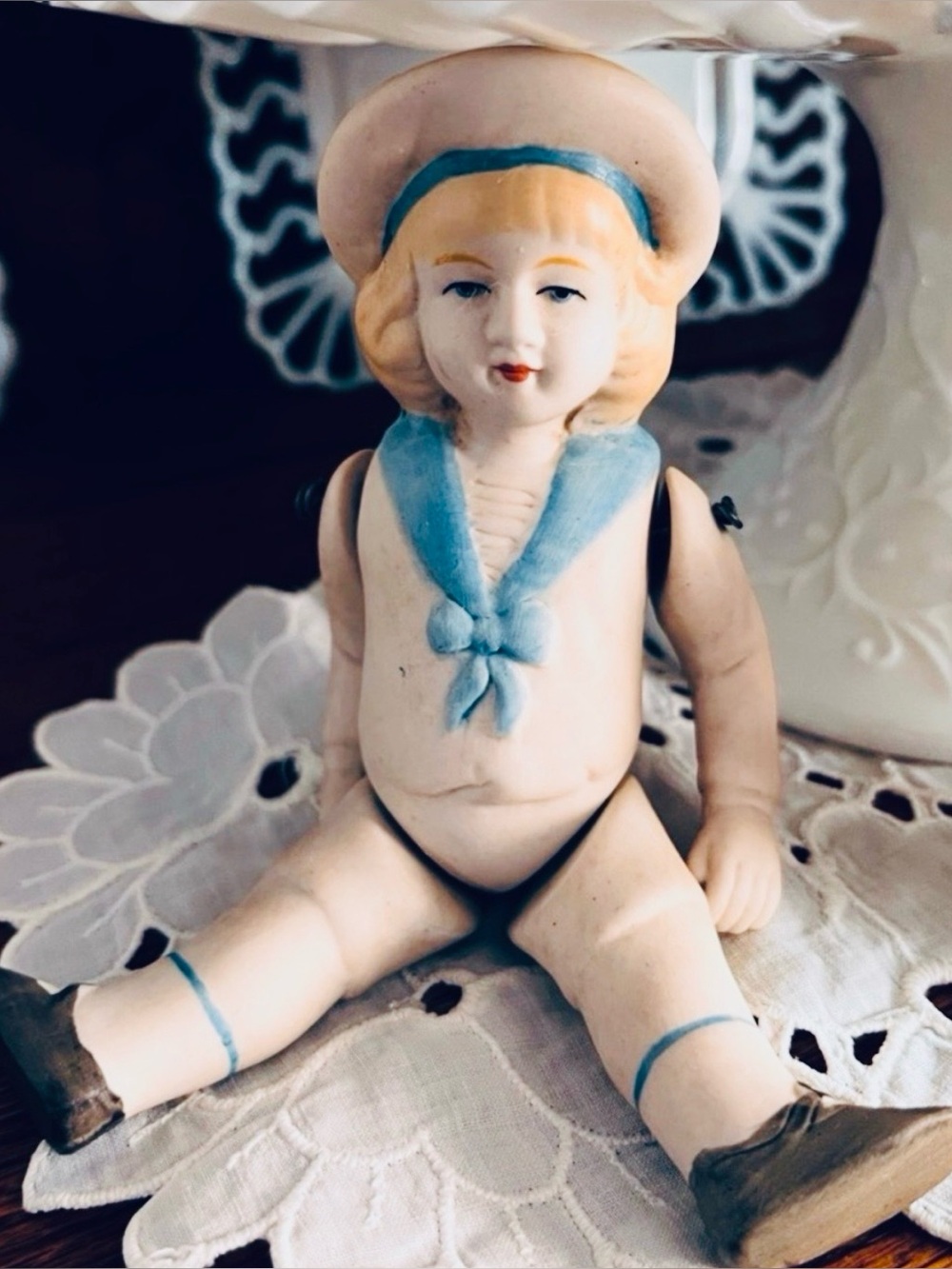 Antique Hertwig Bisque Doll German Sailor Outfit Jointed Limbs Vintage